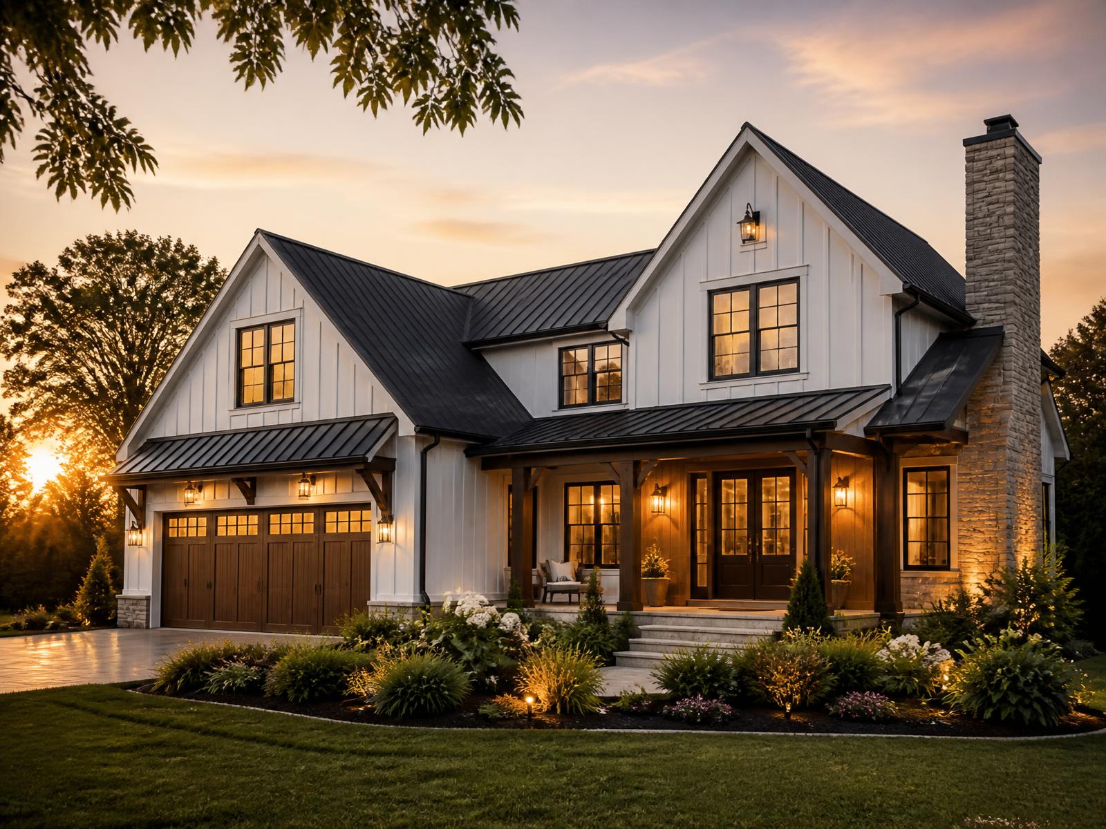 Modern suburban home at sunset financed with a Division One Lending mortgage